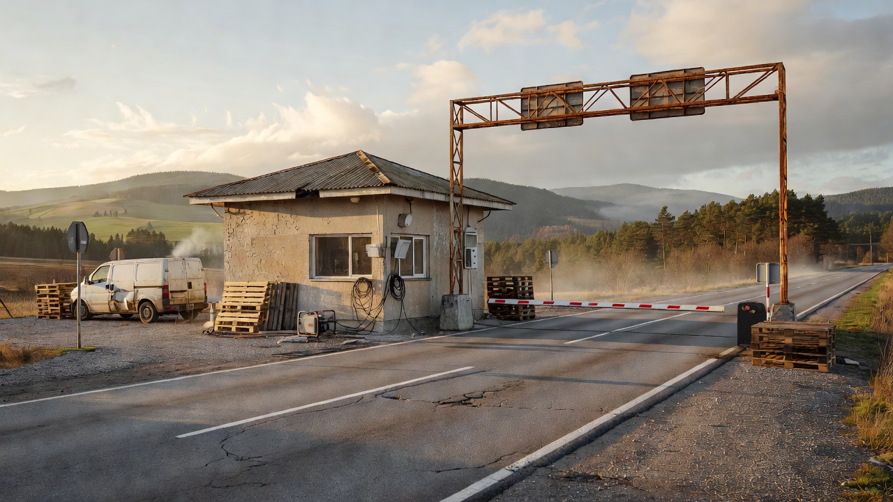A decommissioned but still utilized customs post at a European national border